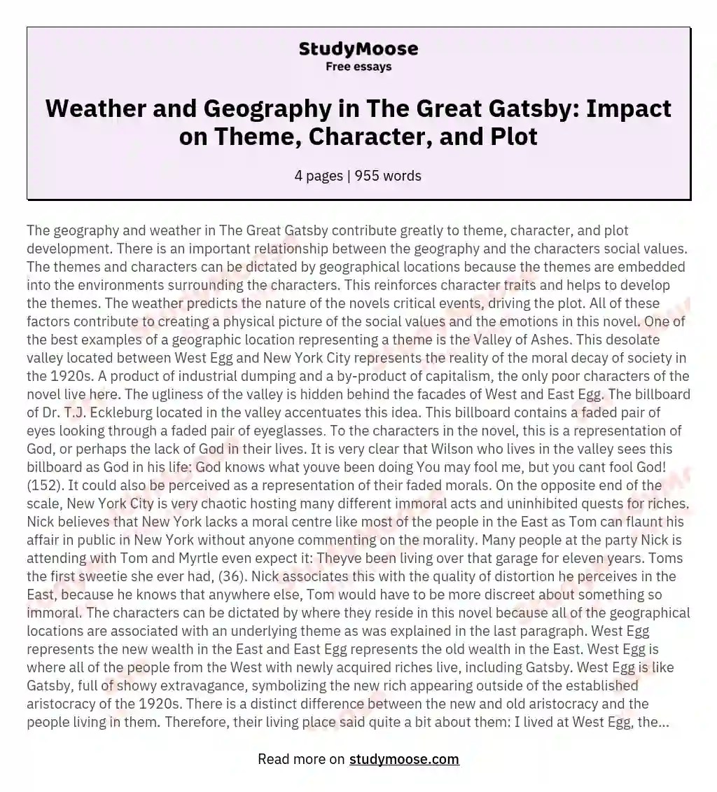 Weather and Geography in The Great Gatsby Impact on Theme, Character, and Plot Free Essay Example