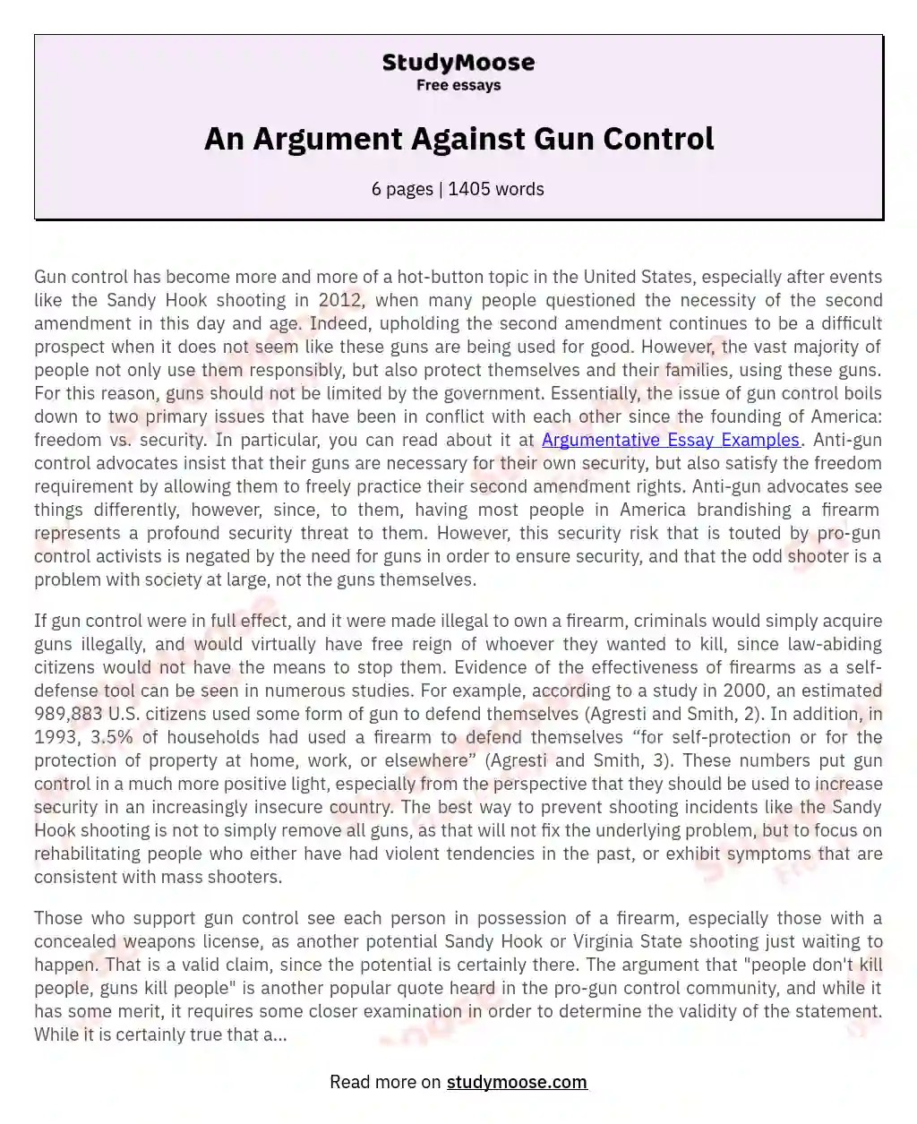 An Argument Against Gun Control Free Essay Example