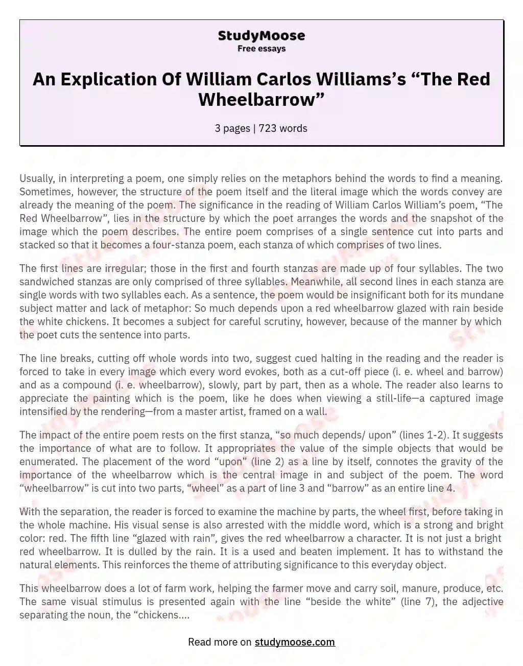 💣 The red wheelbarrow theme. The Red Wheelbarrow by William Carlos
