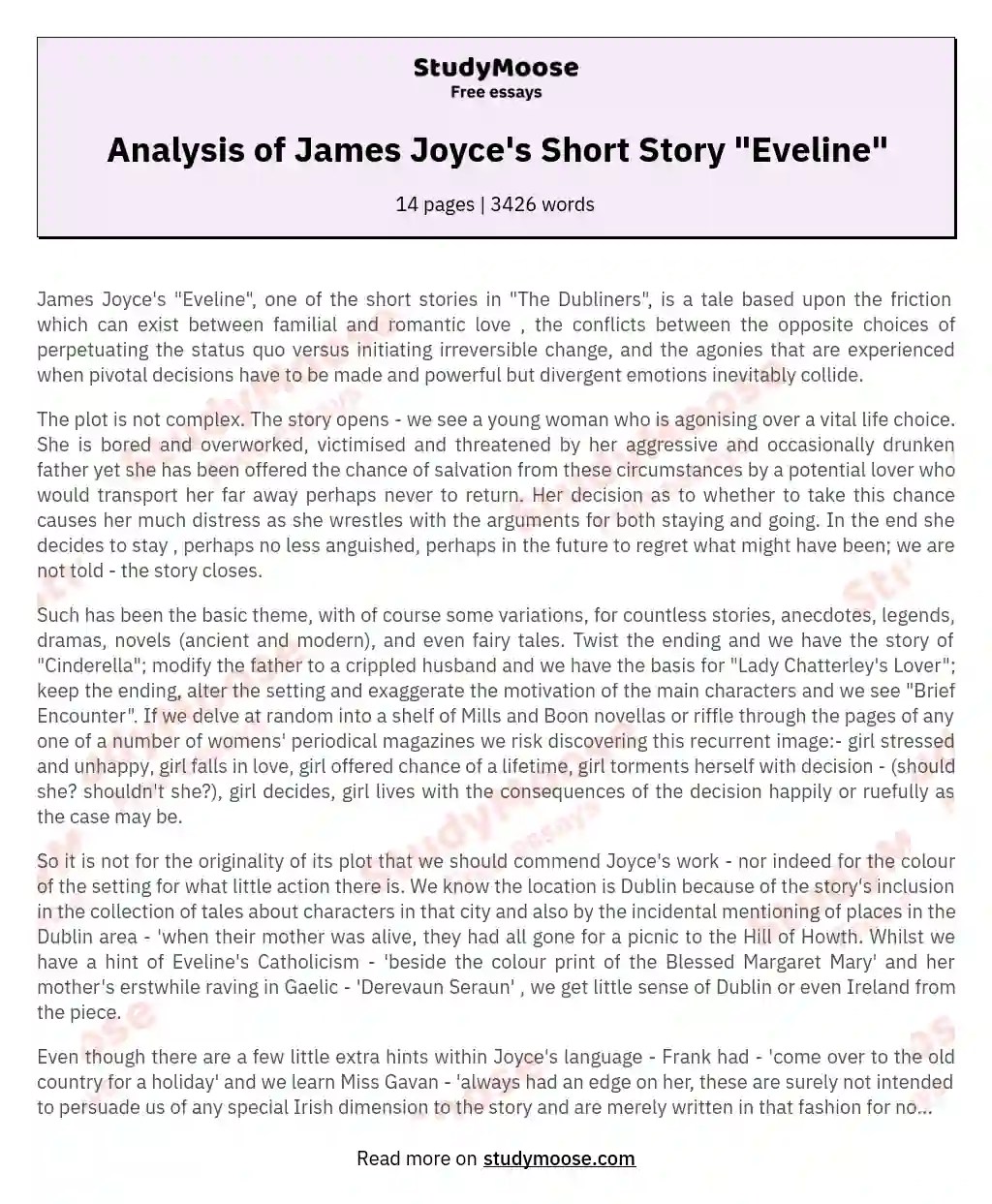 Analysis of James Joyce's Short Story "Eveline" Free Essay Example