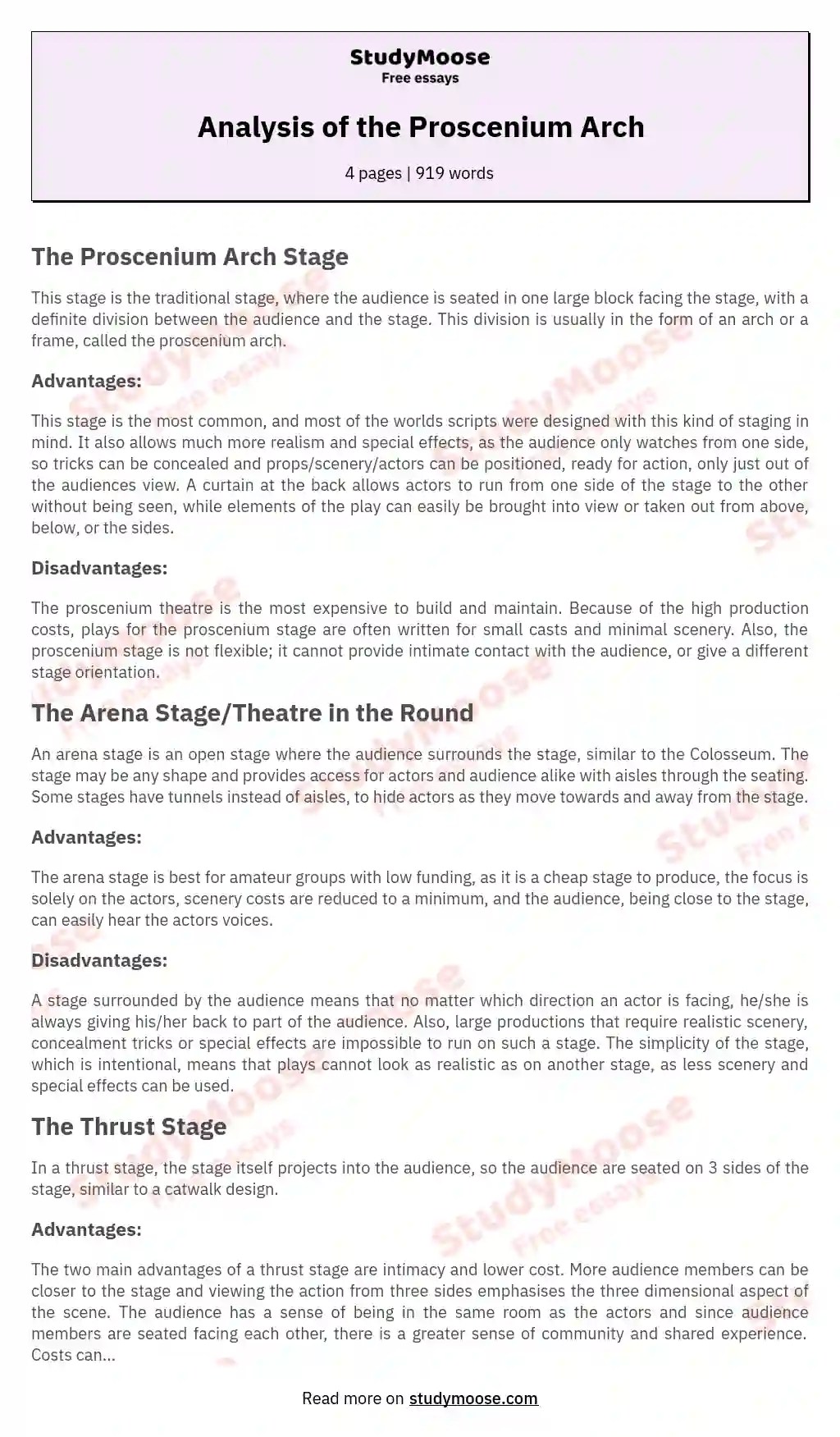 Analysis of the Proscenium Arch Free Essay Example