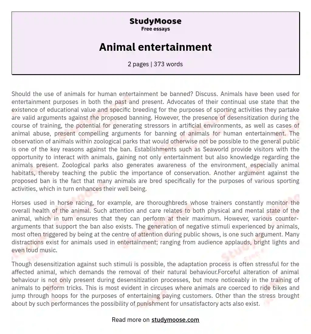 Animal entertainment Free Essay Example