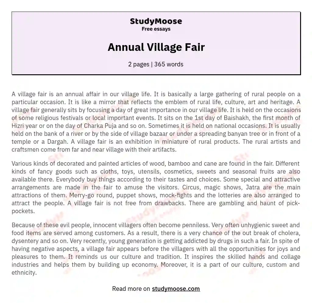 Annual Village Fair Free Essay Example