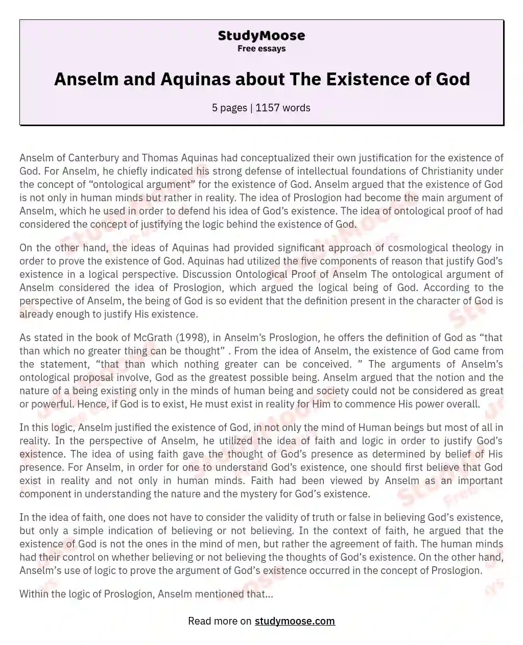 Anselm and Aquinas about The Existence of God Free Essay Example