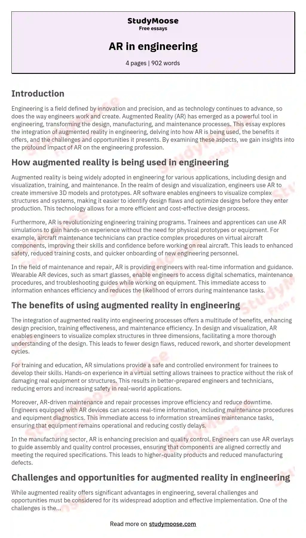 AR in engineering Free Essay Example