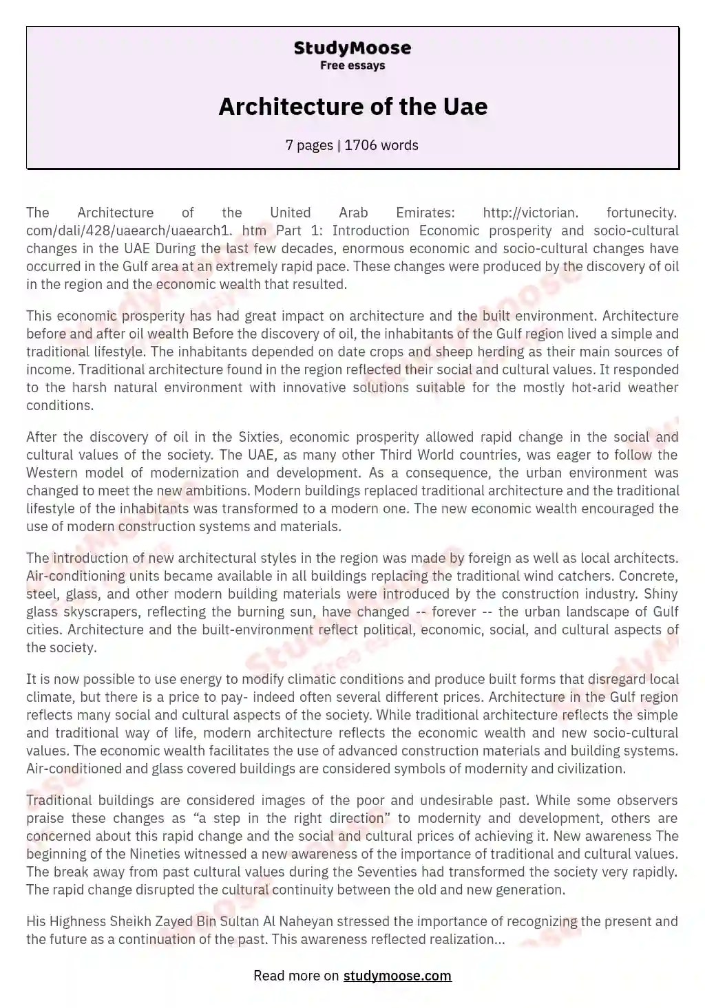 Architecture of the Uae Free Essay Example