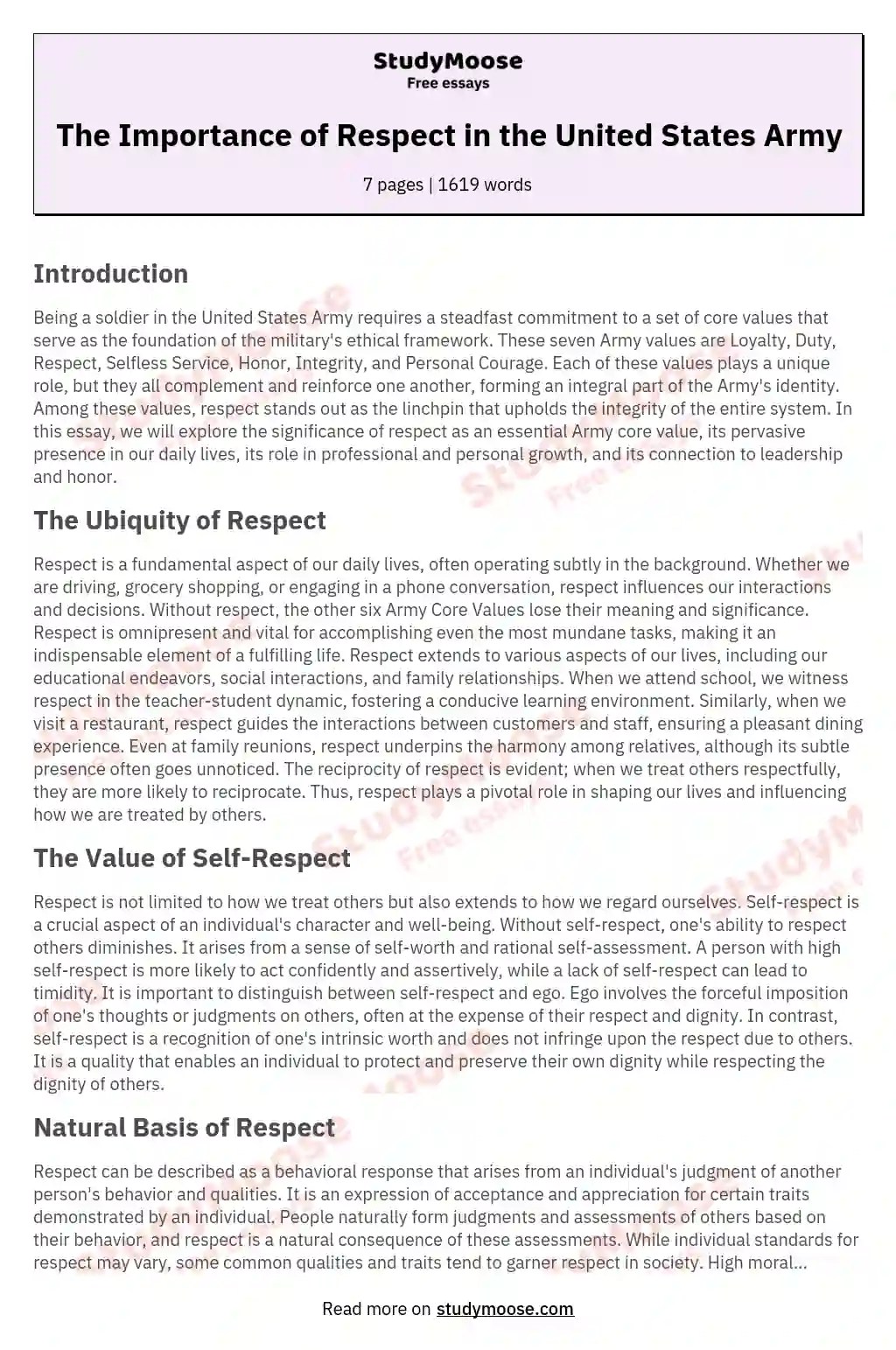 The Importance of Respect in the United States Army Free Essay Example
