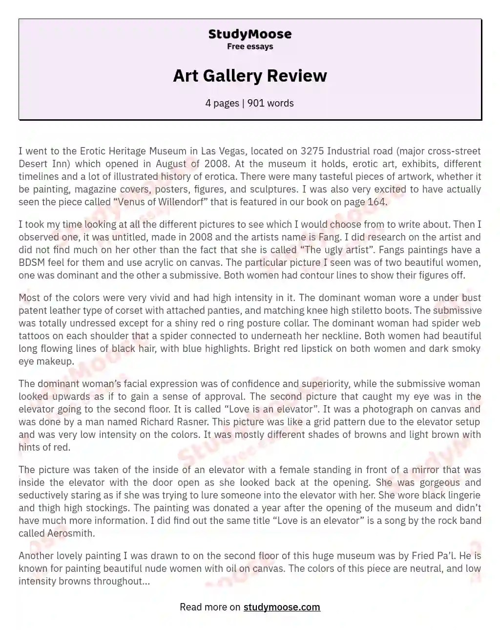 Art Gallery Review Free Essay Sample