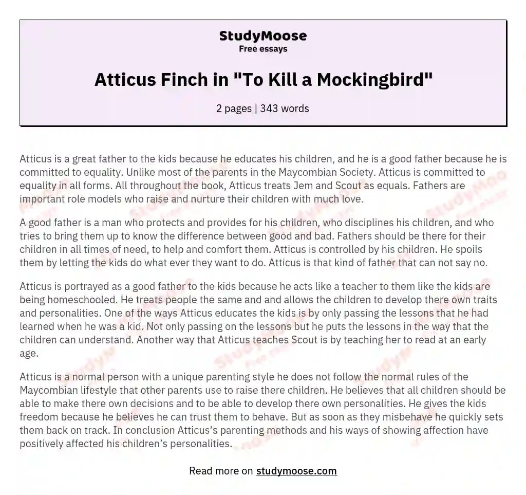 Atticus Finch in "To Kill a Mockingbird" Free Essay Example