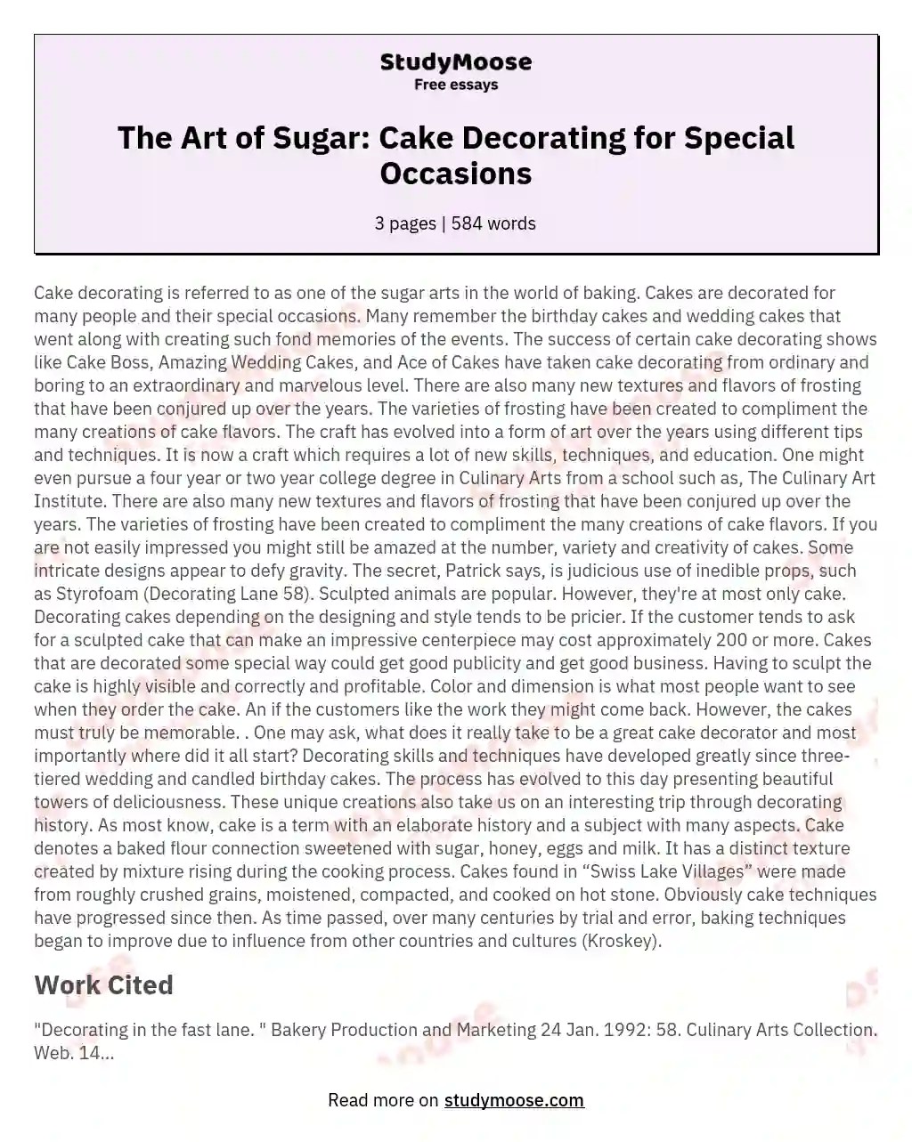 The Art of Sugar Cake Decorating for Special Occasions Free Essay Example