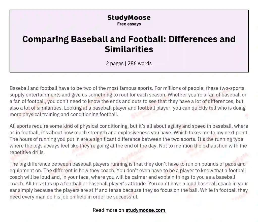 Comparing Baseball and Football Differences and Similarities Free