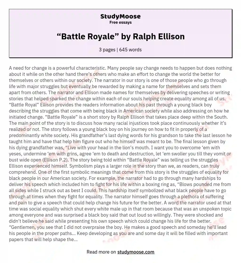 “Battle Royale” by Ralph Ellison Free Essay Example