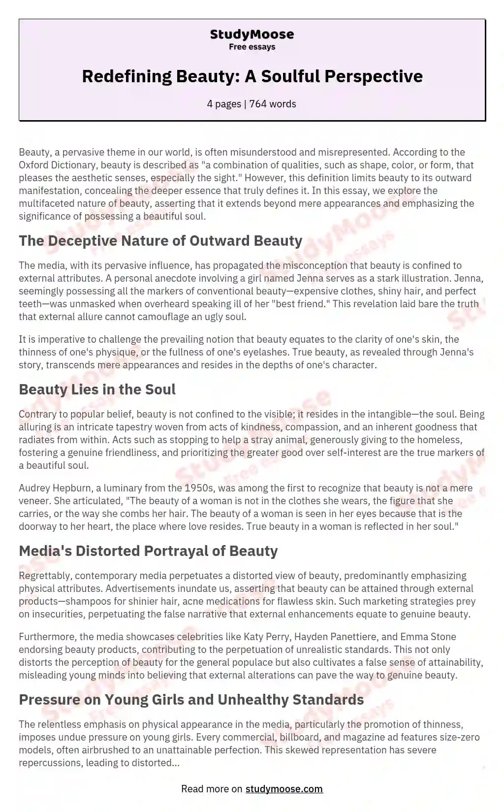 Redefining Beauty A Soulful Perspective Free Essay Example