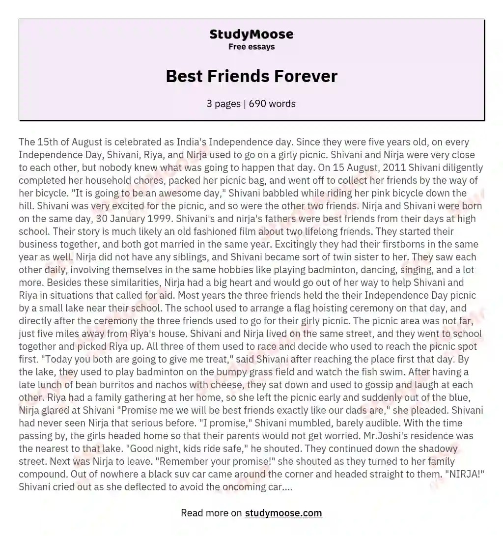 Best Friends Forever Free Essay Example