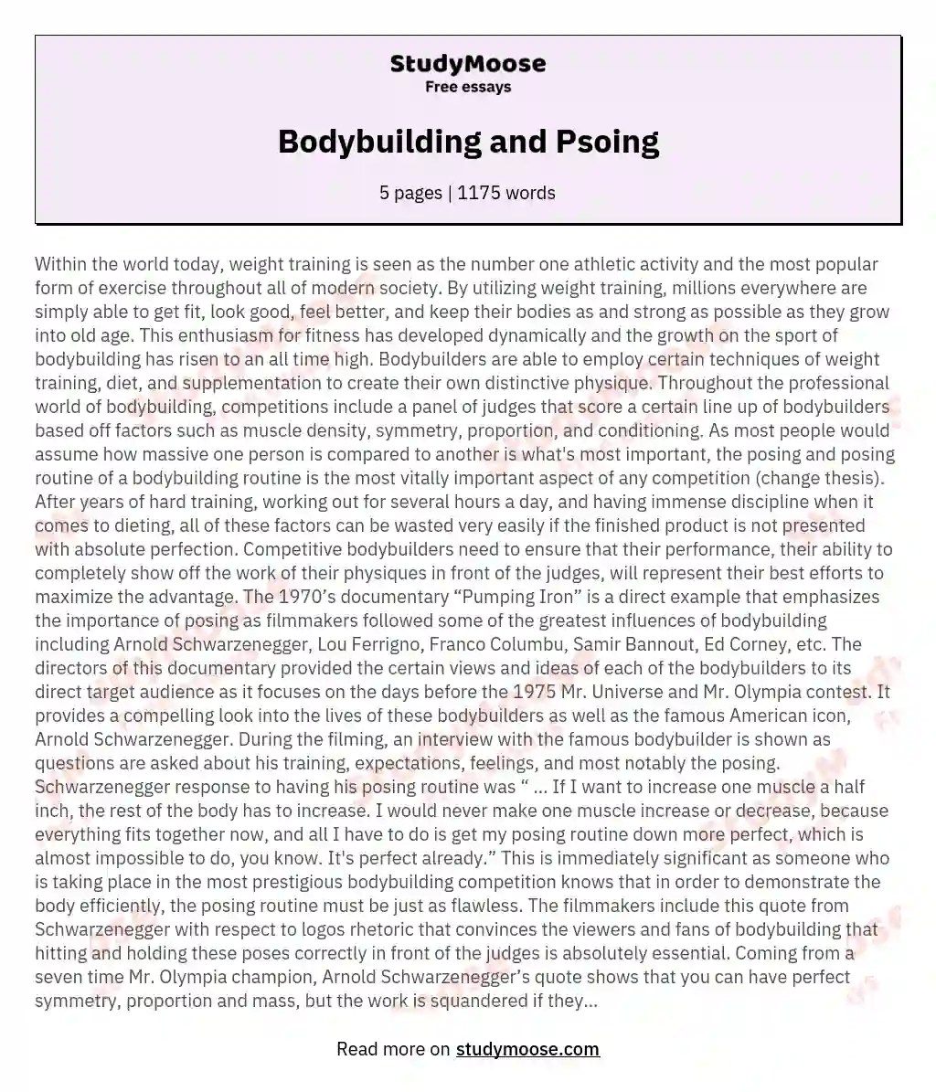 Bodybuilding and Psoing Free Essay Example