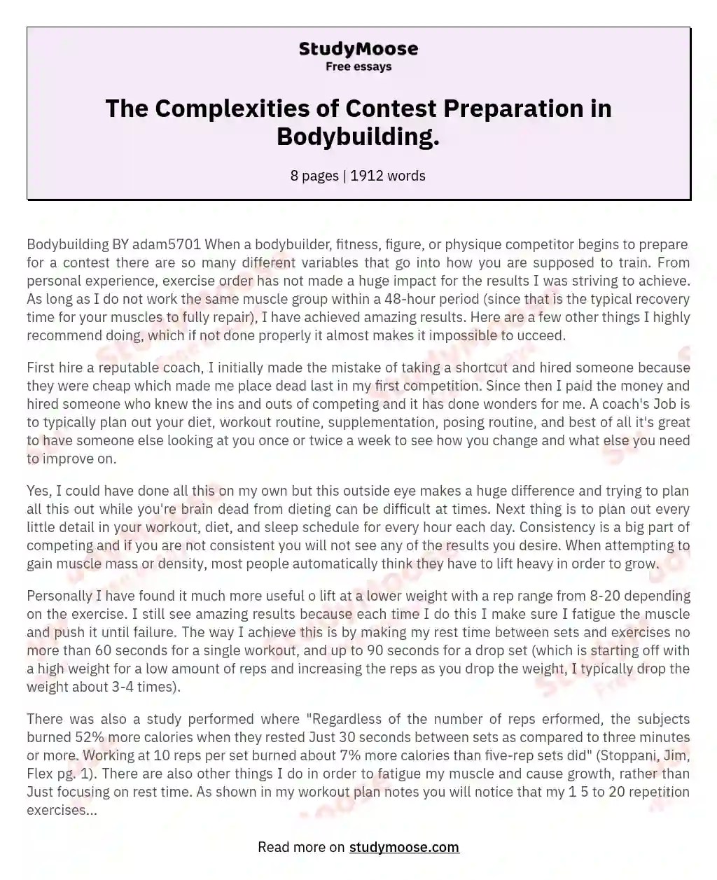 The Complexities of Contest Preparation in Bodybuilding. Free Essay Example