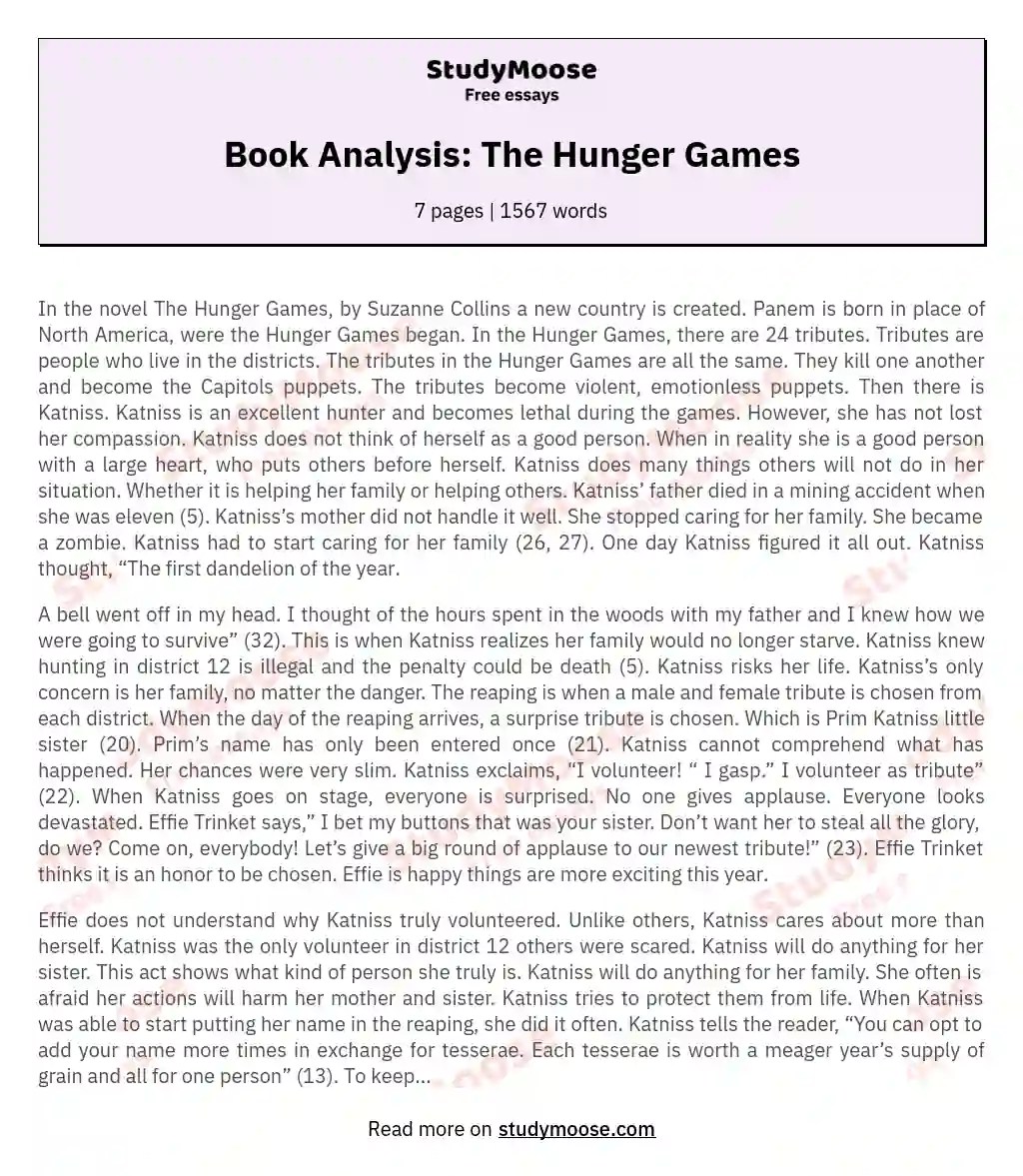 Book Analysis The Hunger Games Free Essay Example