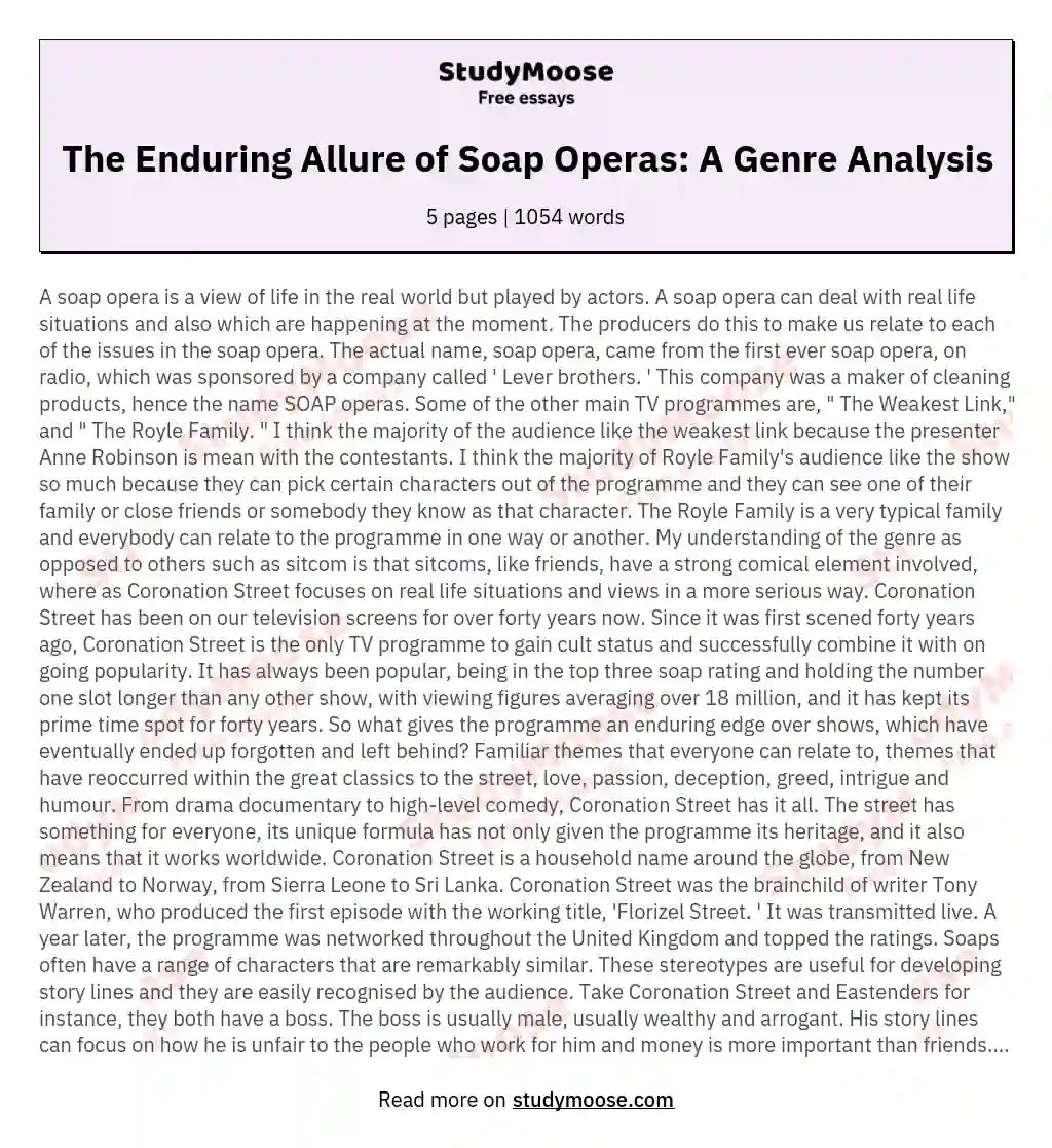 The Enduring Allure of Soap Operas A Genre Analysis Free Essay Example