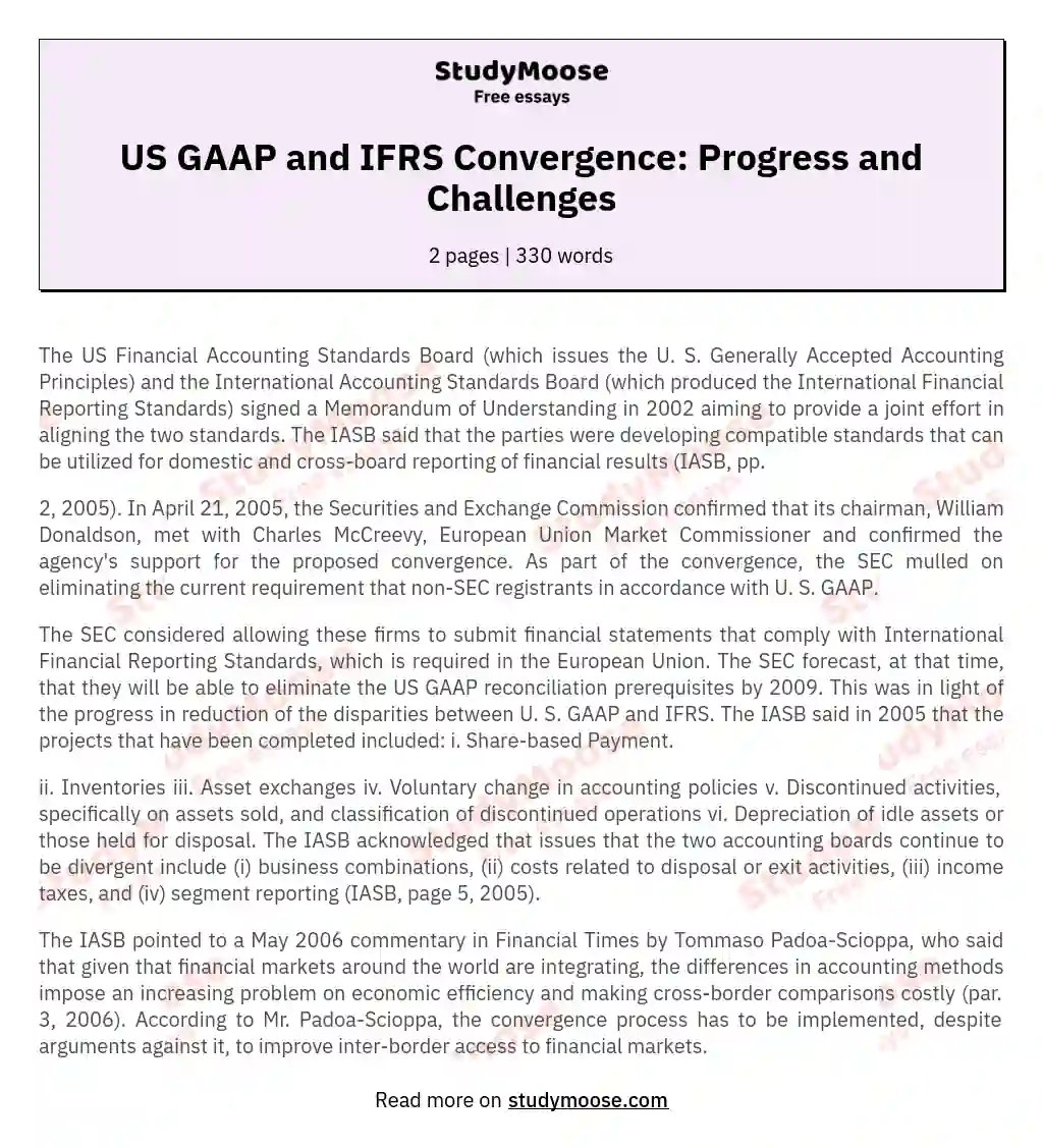 US GAAP and IFRS Convergence Progress and Challenges Free Essay Example