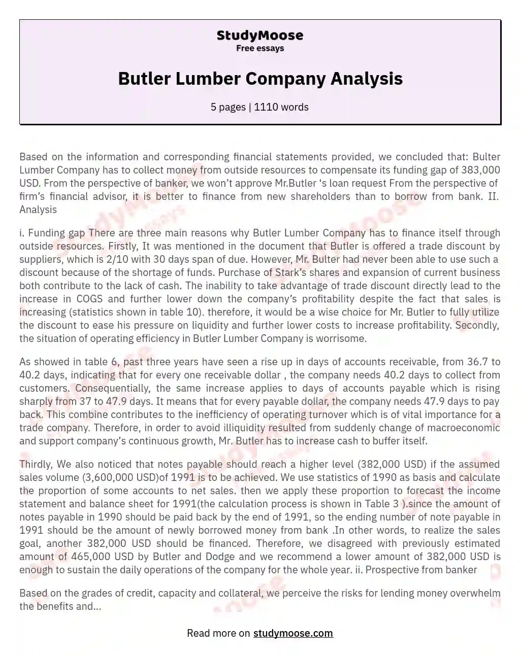 Butler Lumber Company Analysis Free Essay Example