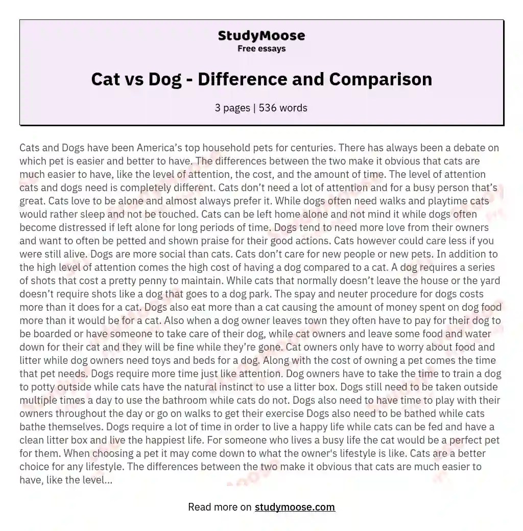 Cat vs Dog Difference and Comparison Free Essay Example