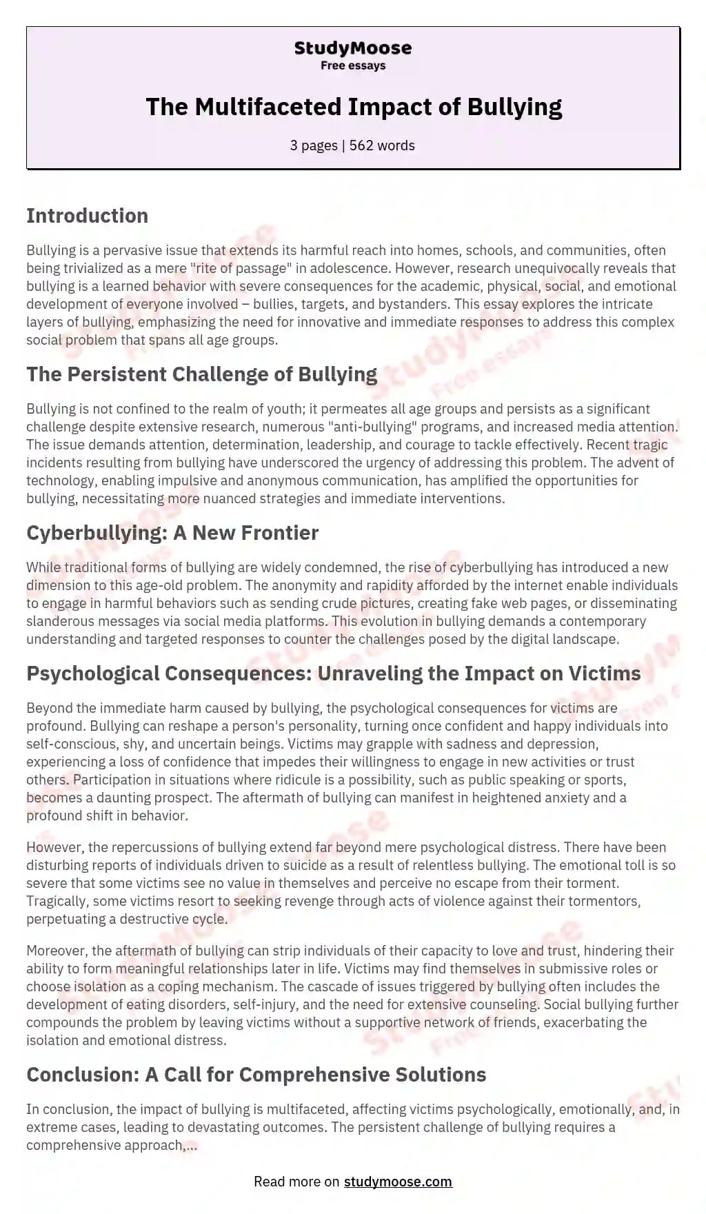 😱 Bullying essay conclusion. School Bullying Causes and Effects. 2022