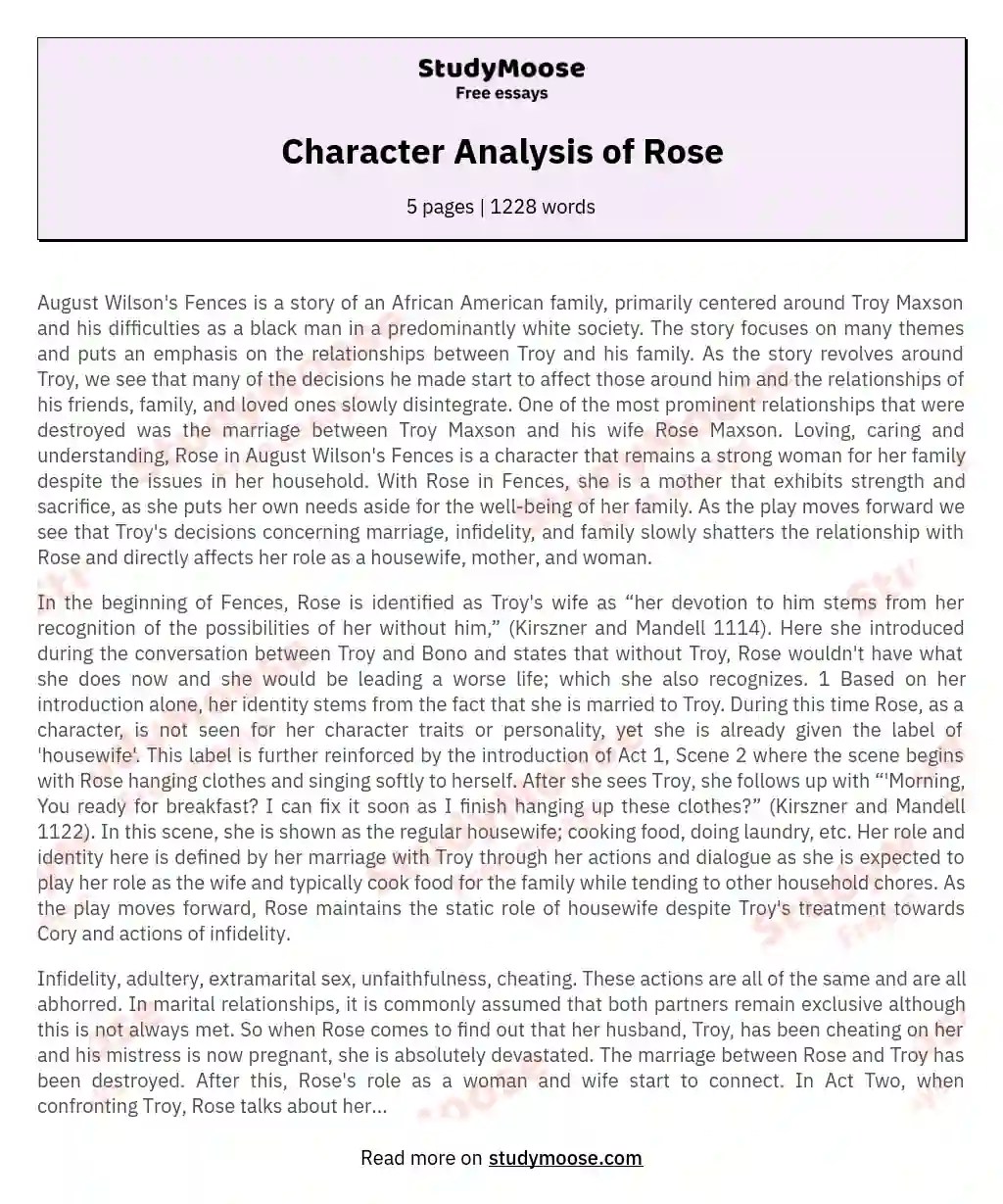 Character Analysis of Rose Free Essay Example