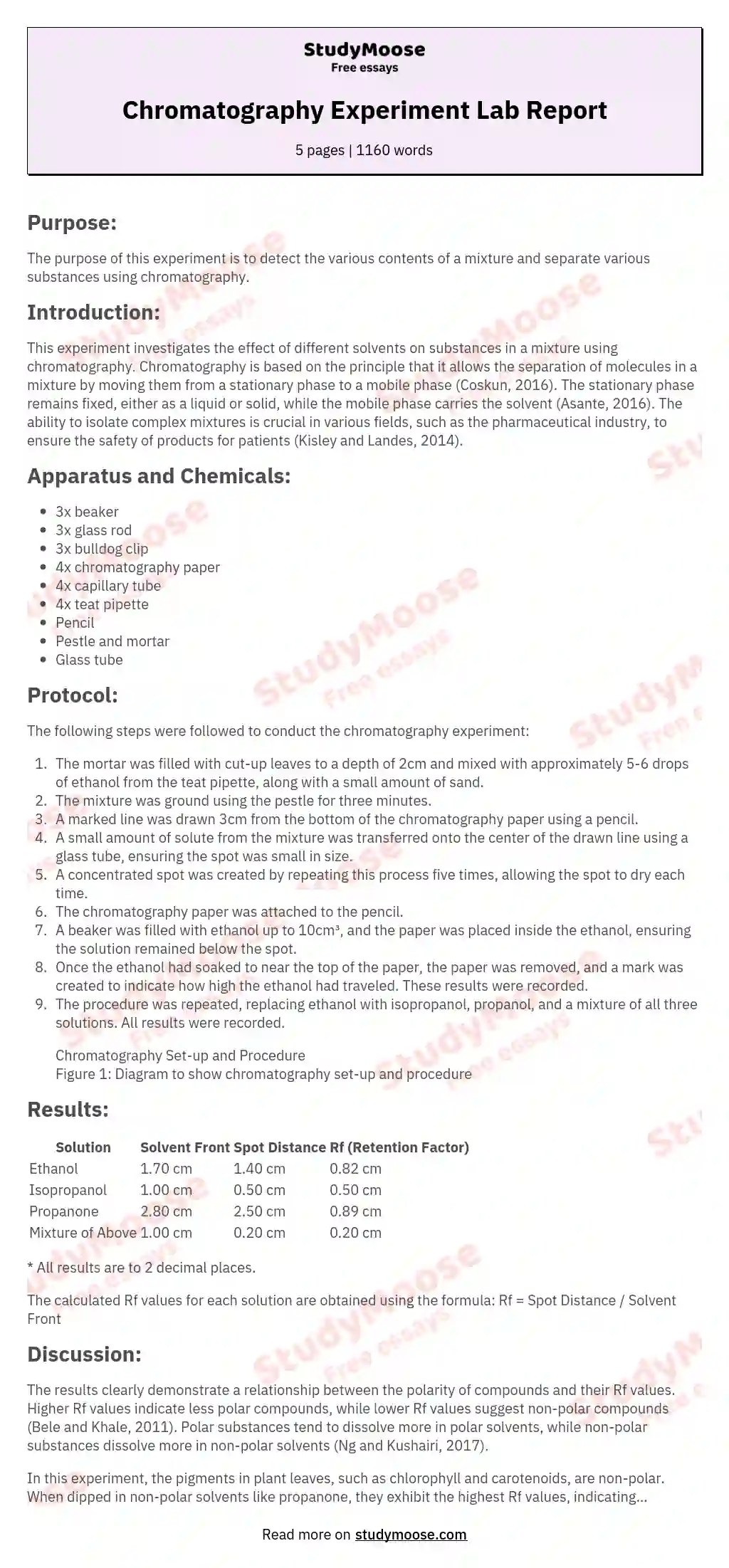 Chromatography Experiment Lab Report StudyMoose
