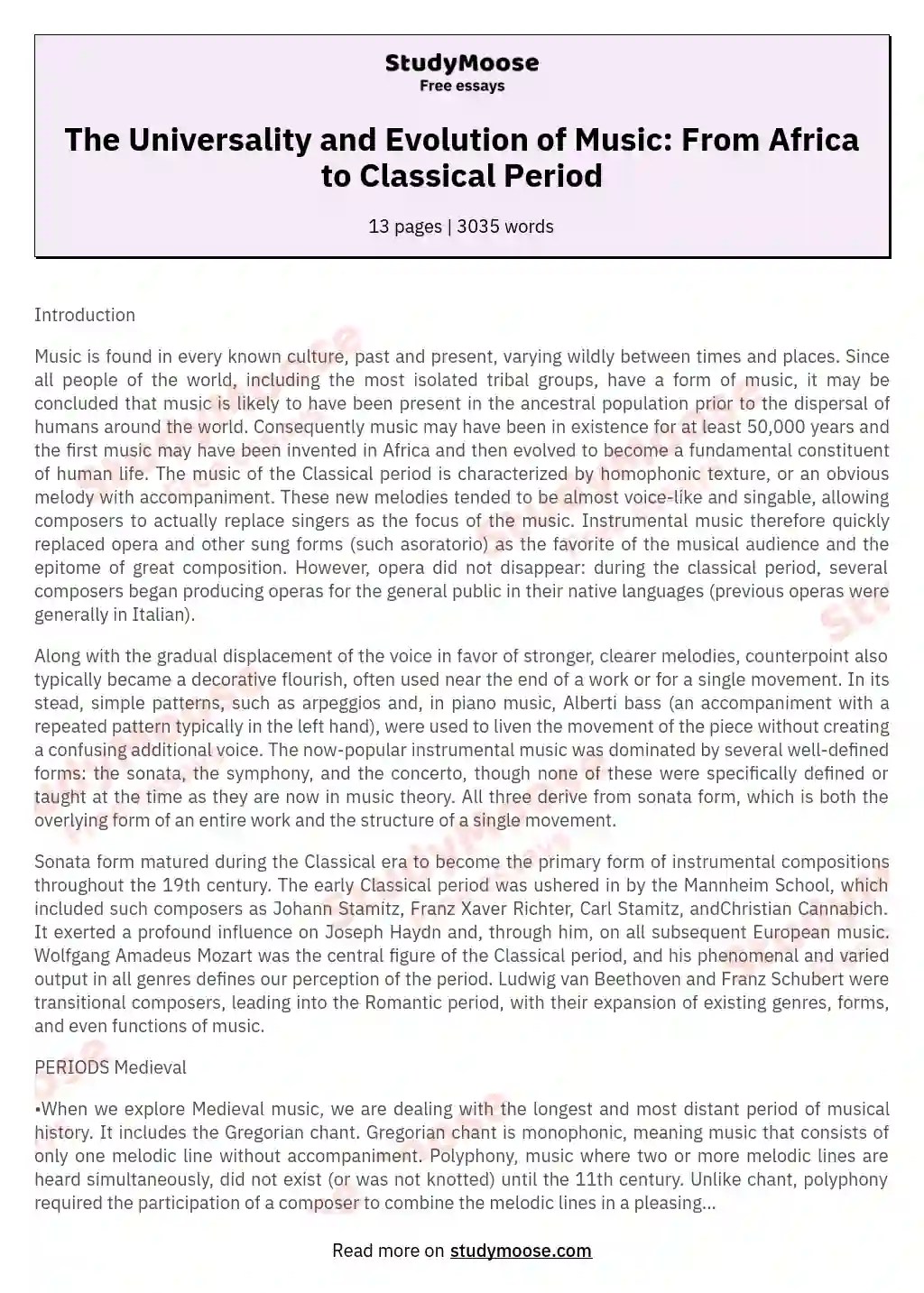 The Universality and Evolution of Music From Africa to Classical