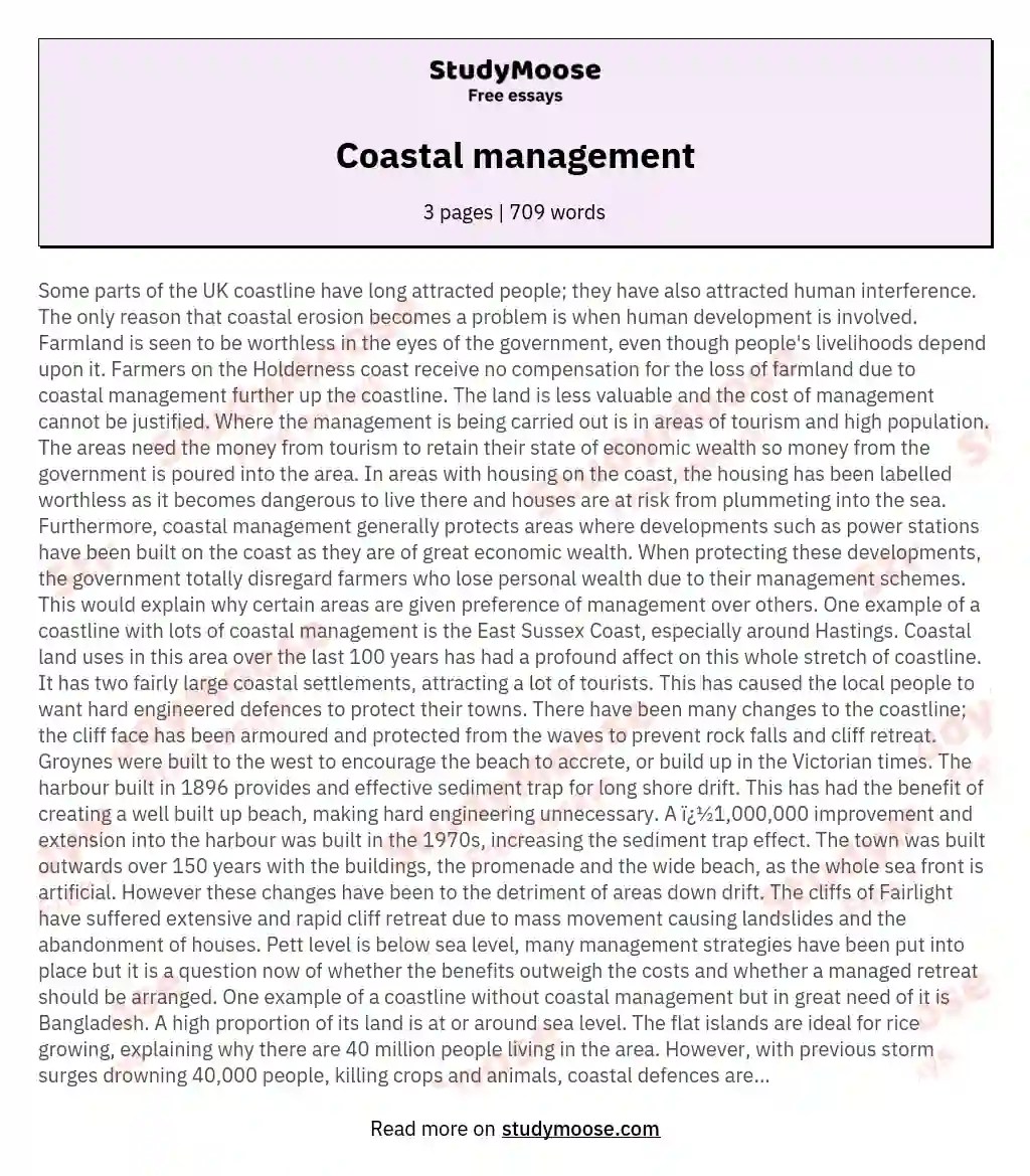 Coastal management Free Essay Example