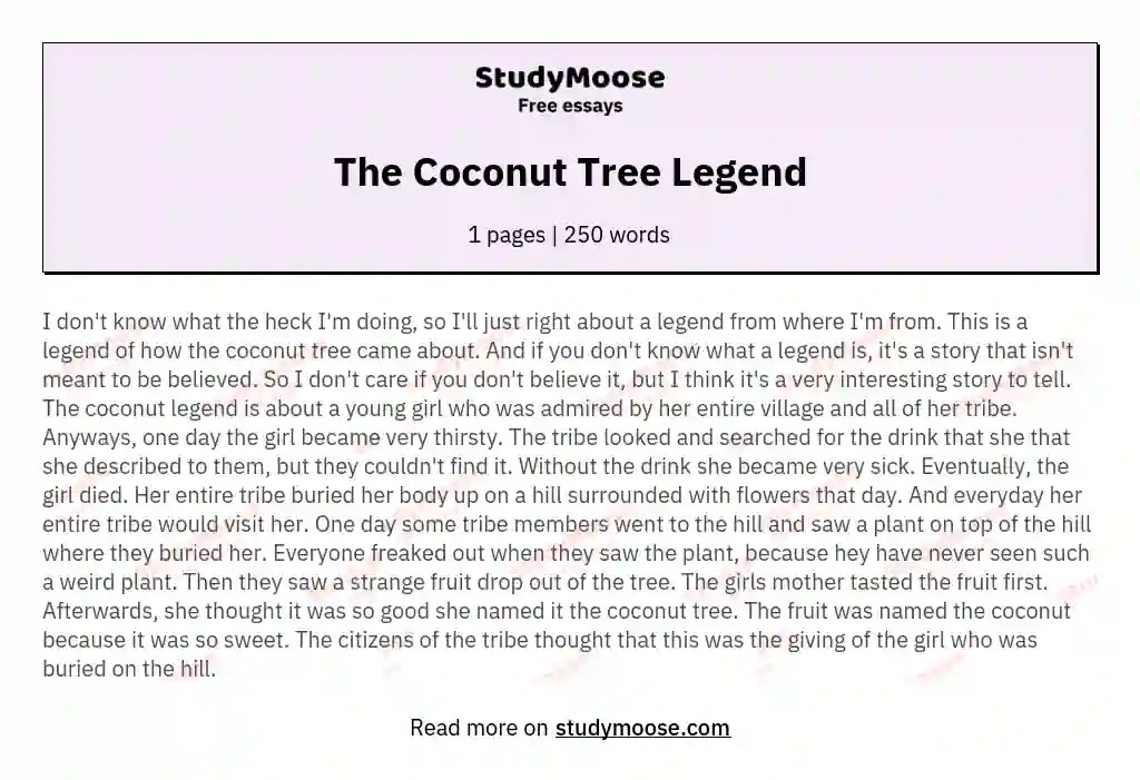 The Coconut Tree Legend Free Essay Example