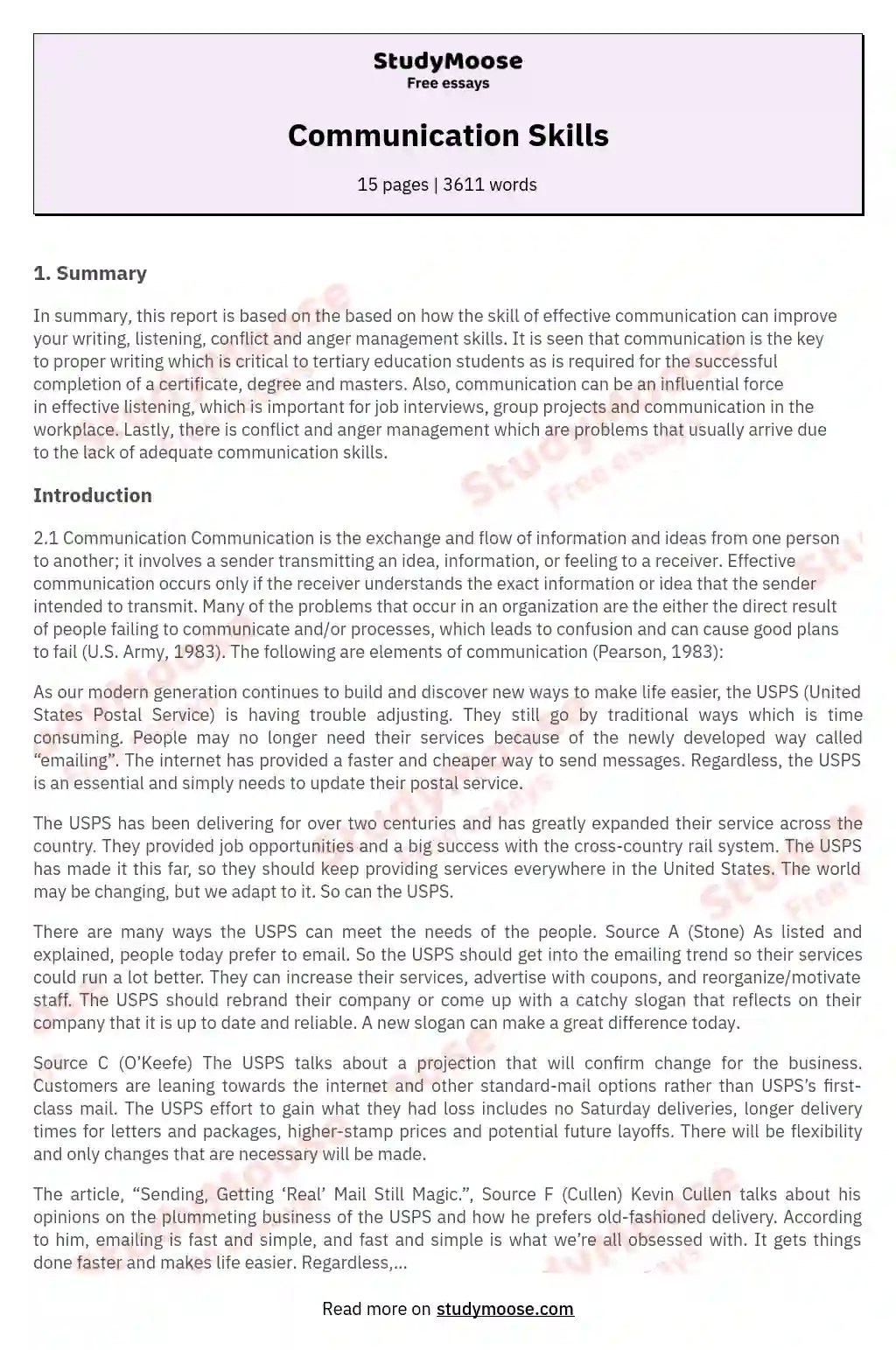 Communication Skills Free Essay Example