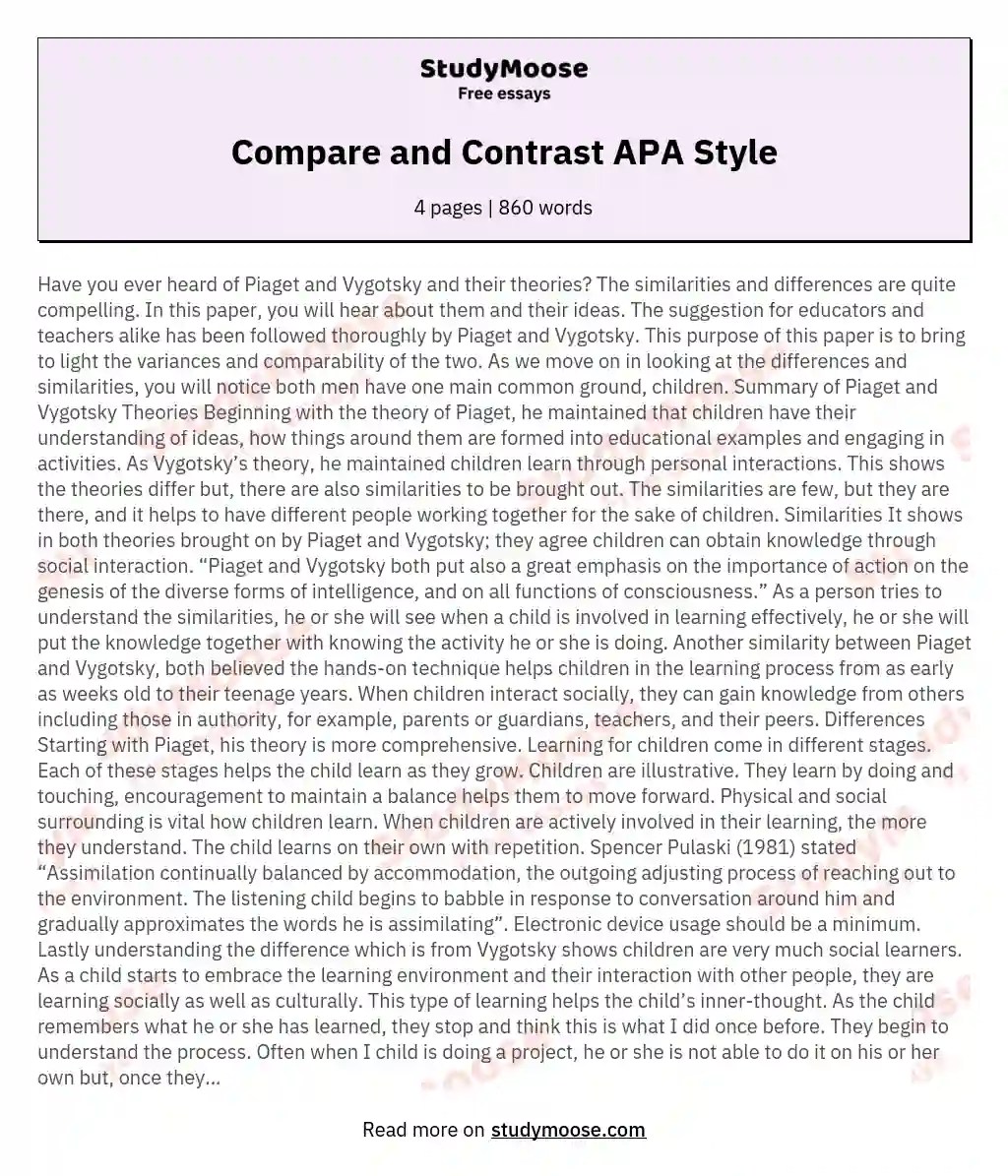 Compare and Contrast APA Style Free Essay Example