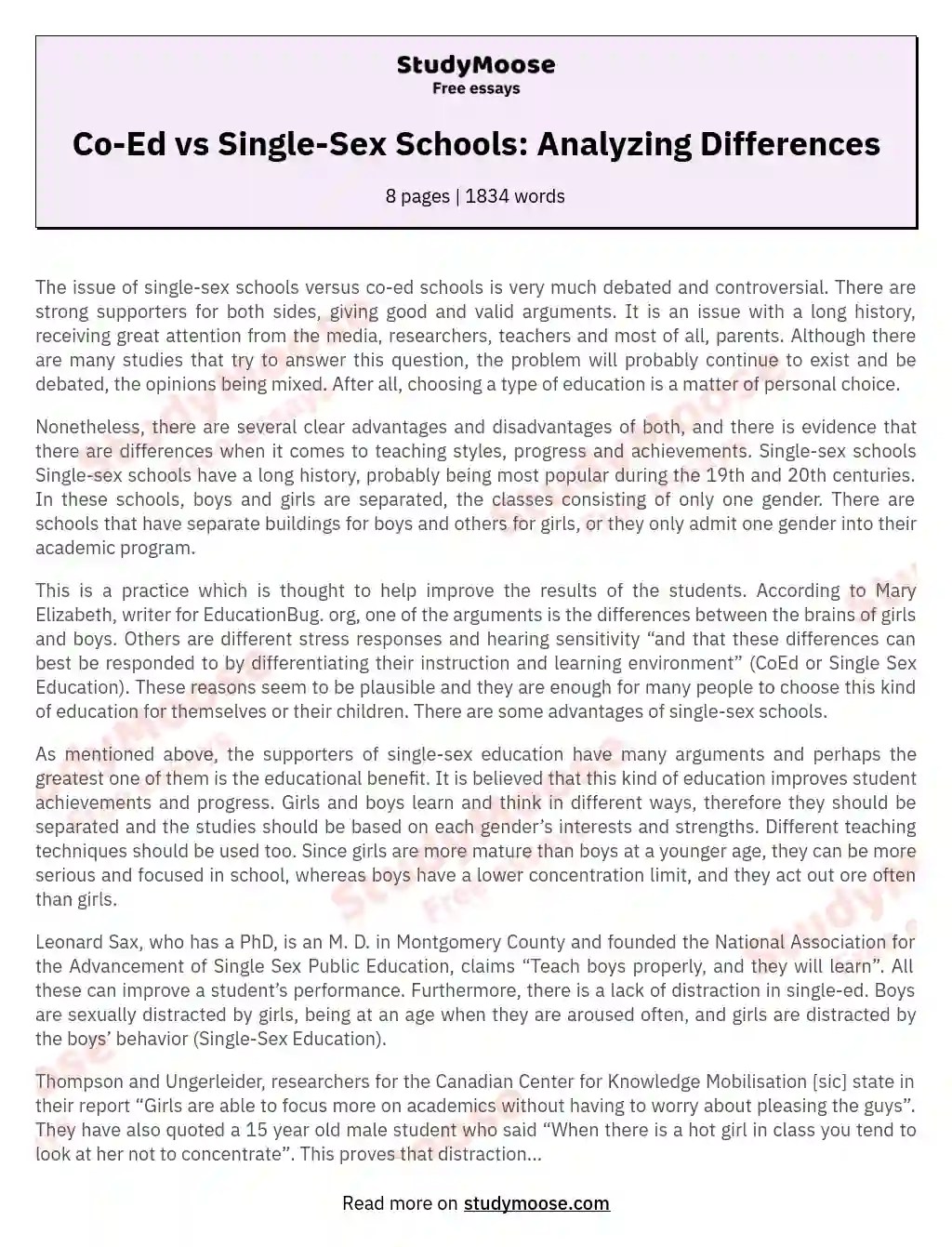 Comparing and Analyzing the Differences Between CoEd Schools and