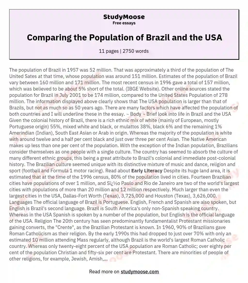 How Big is Brazil Compared to the USA? Free Essay Example