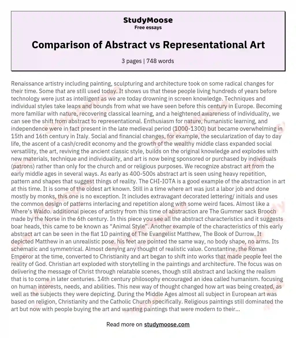Comparison of Abstract vs Representational Art Free comparison essay