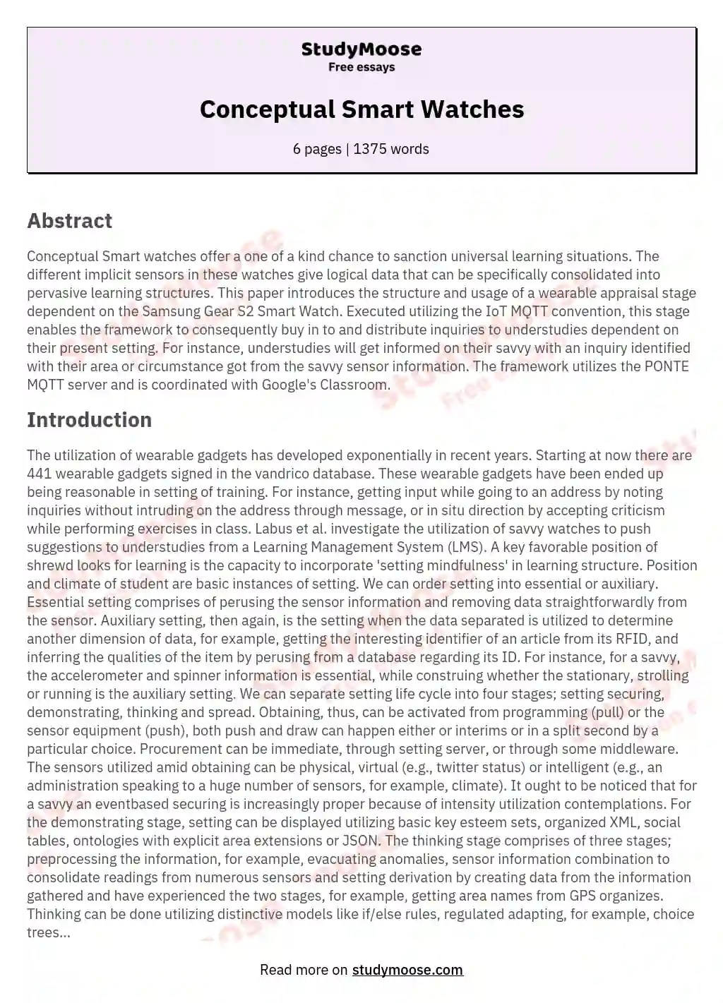 Conceptual Smart Watches Free Essay Example