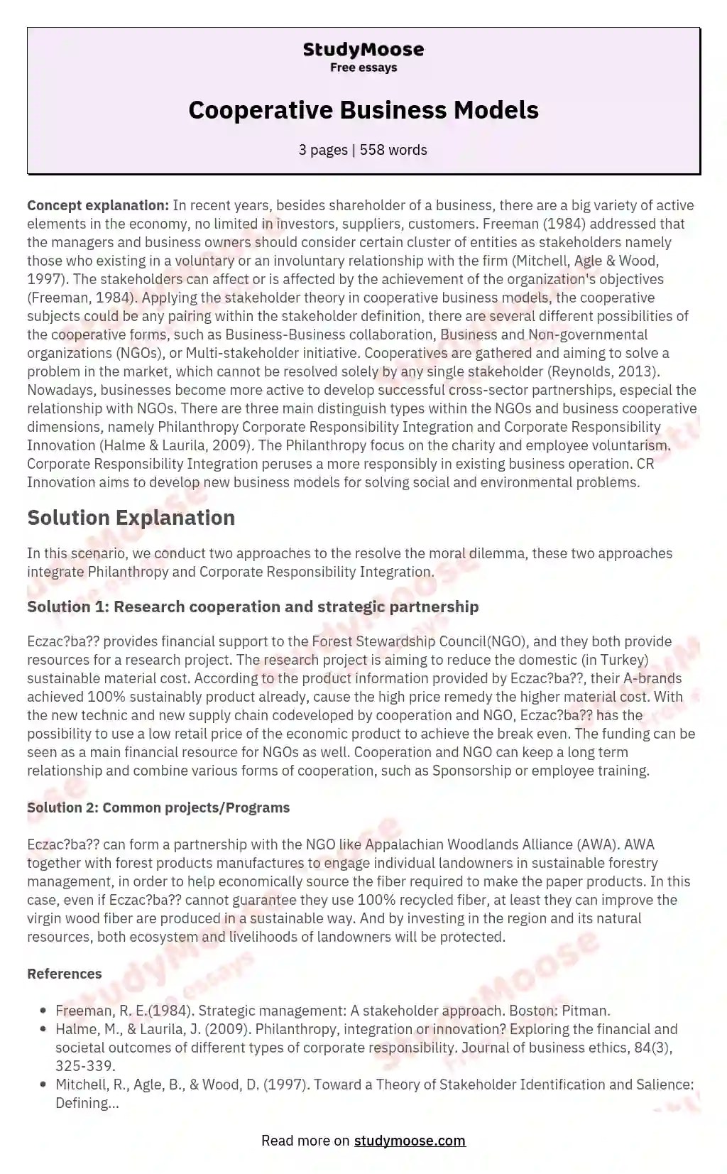 Cooperative Business Models Free Essay Example