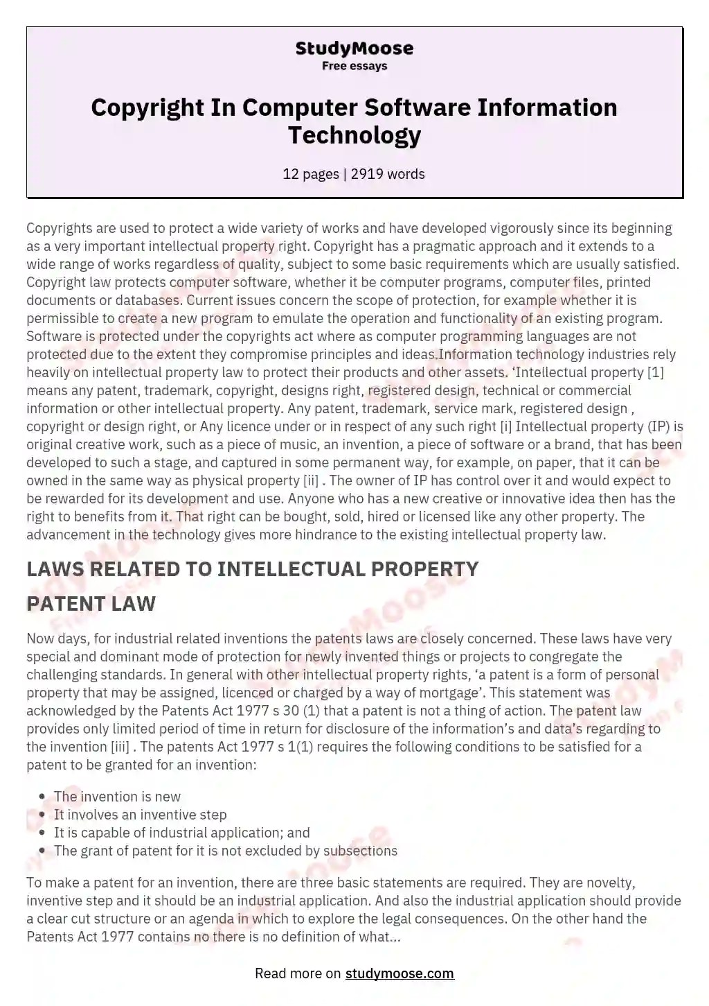 Copyright In Computer Software Information Technology Free Essay Example