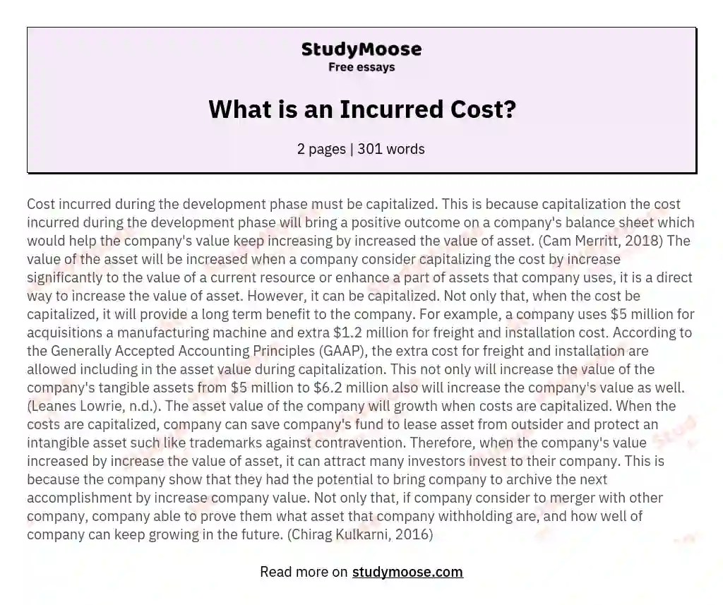 What is an Incurred Cost? Free Essay Example