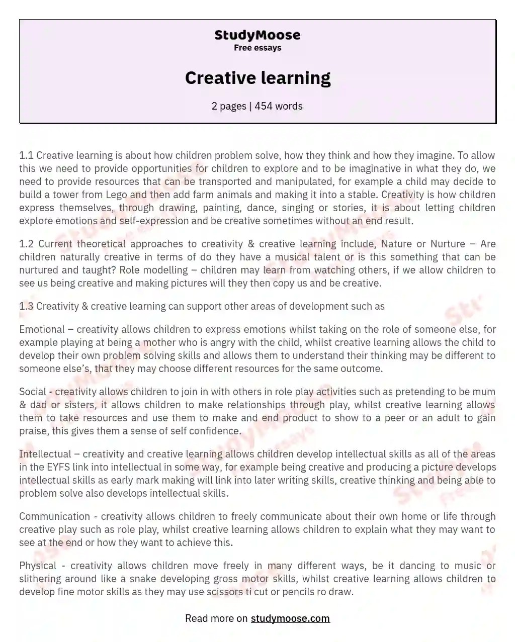Creative learning Free Essay Example