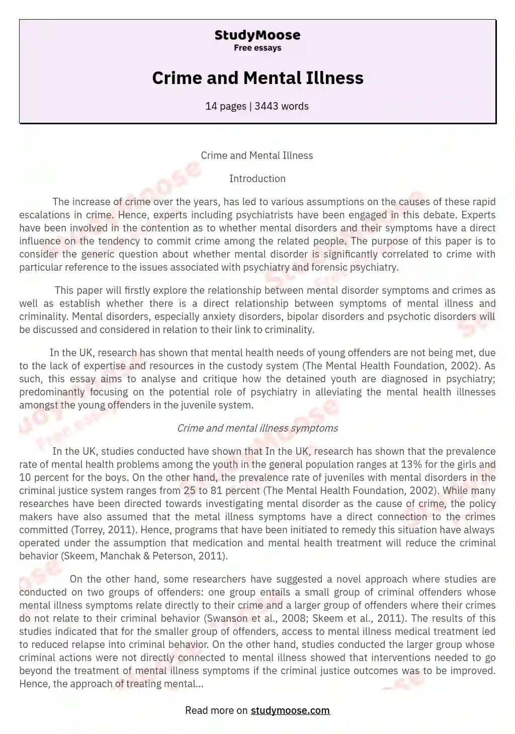 Argumentative Essay on Mental Illness Free Essay Example