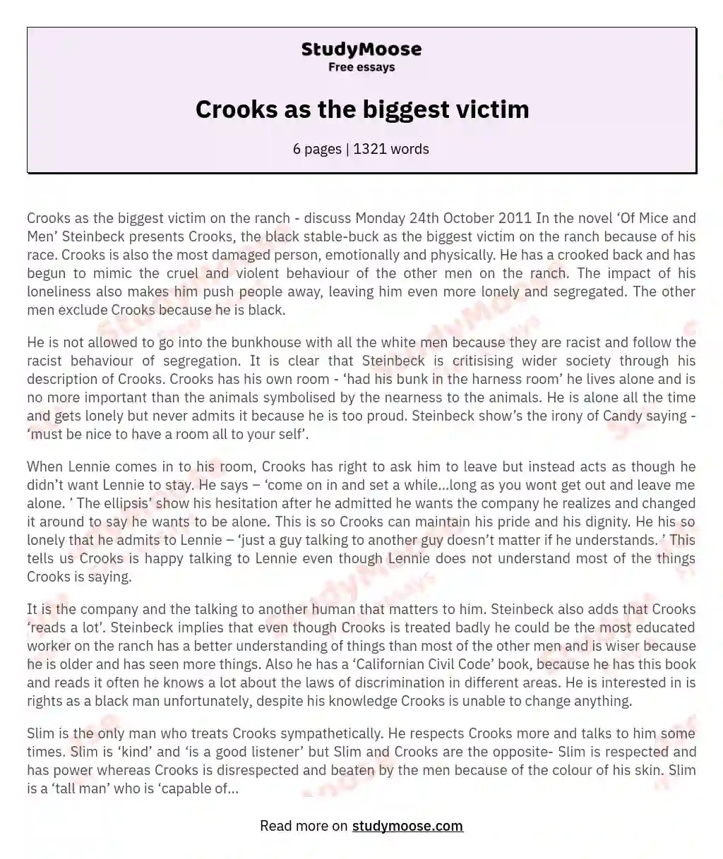 Crooks as the biggest victim Free Essay Example
