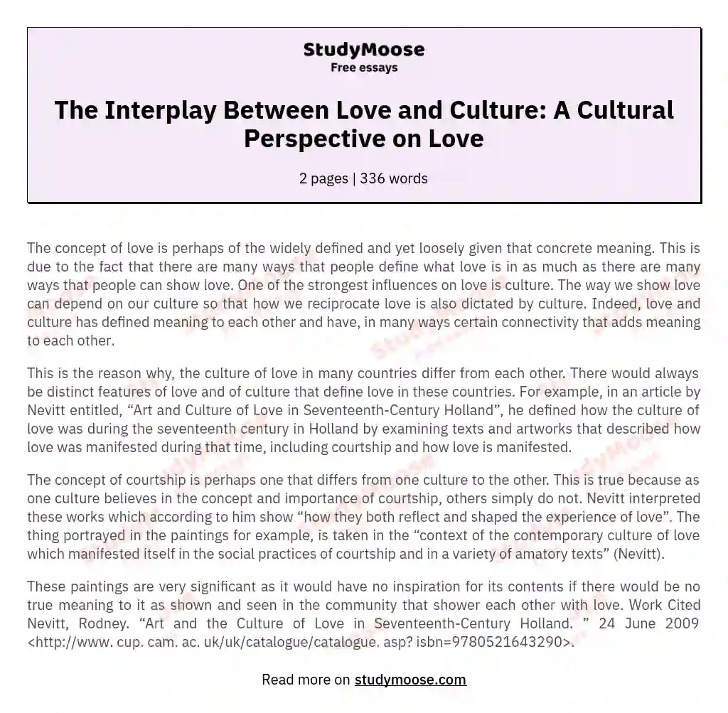 The Interplay Between Love and Culture A Cultural Perspective on Love Free Essay Example