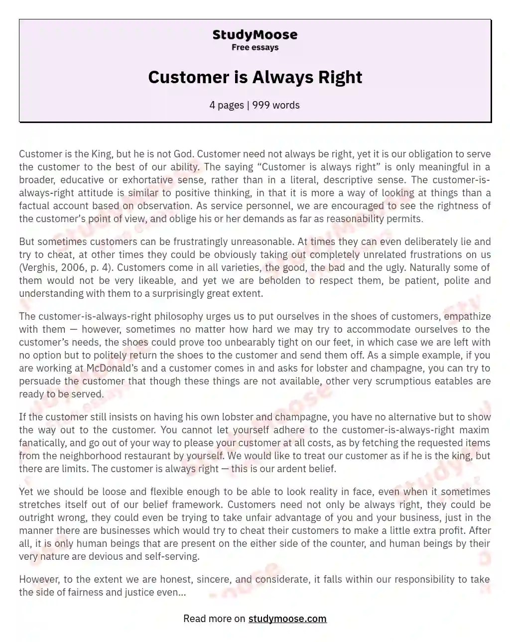 Customer is Always Right Free Essay Example
