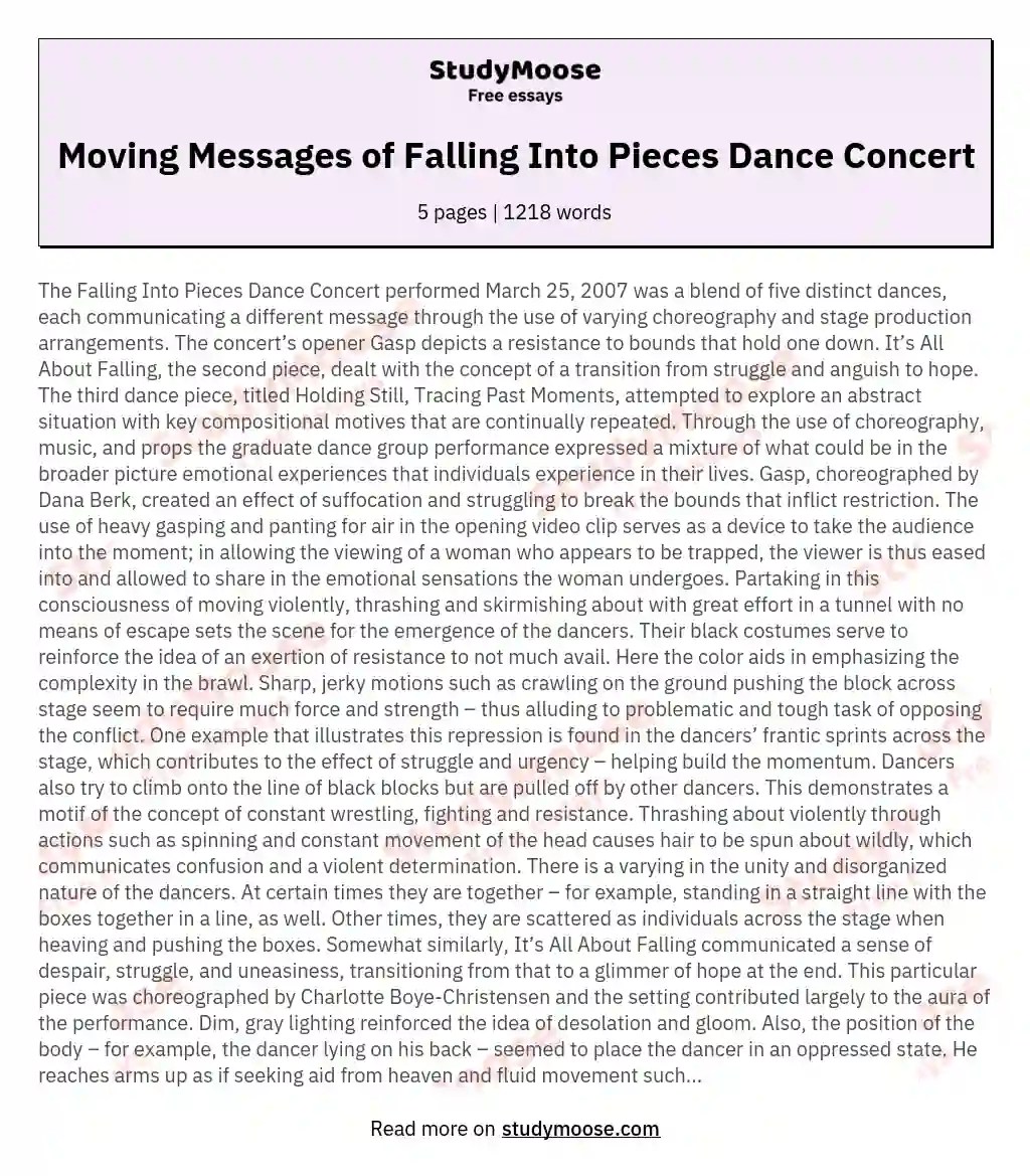 Moving Messages of Falling Into Pieces Dance Concert Free Essay Example