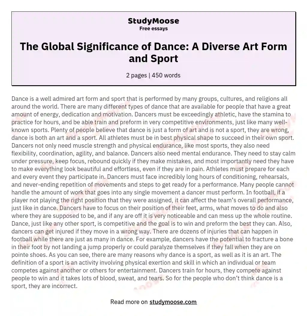 The Global Significance of Dance A Diverse Art Form and Sport Free