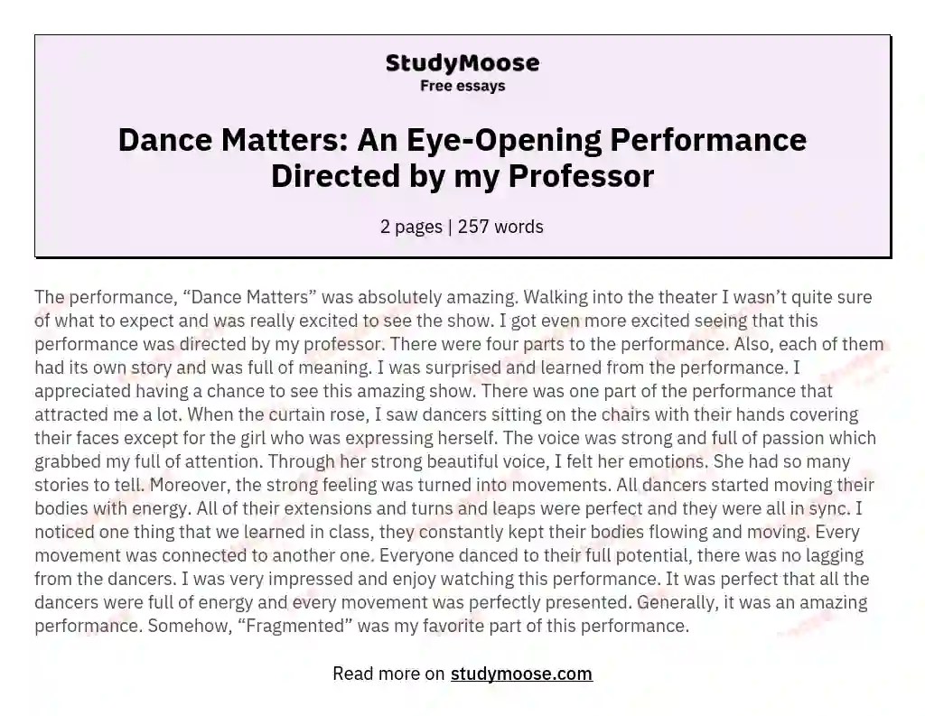 Dance Matters An EyeOpening Performance Directed by my Professor Free