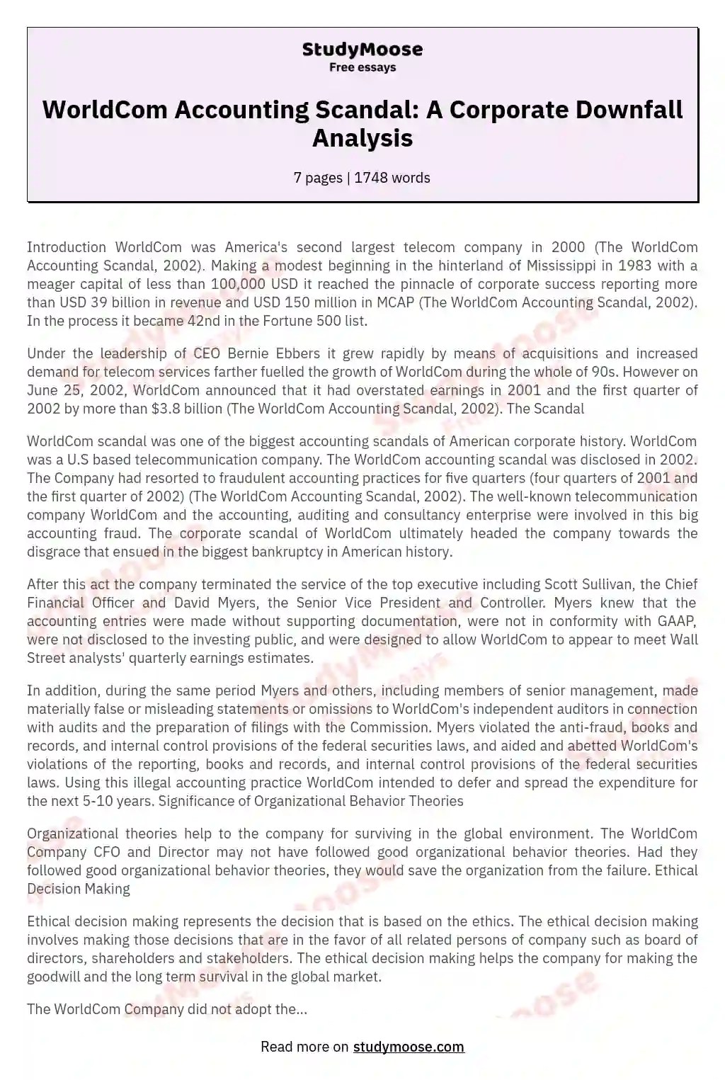 Accounting Scandal A Corporate Downfall Analysis Free Essay