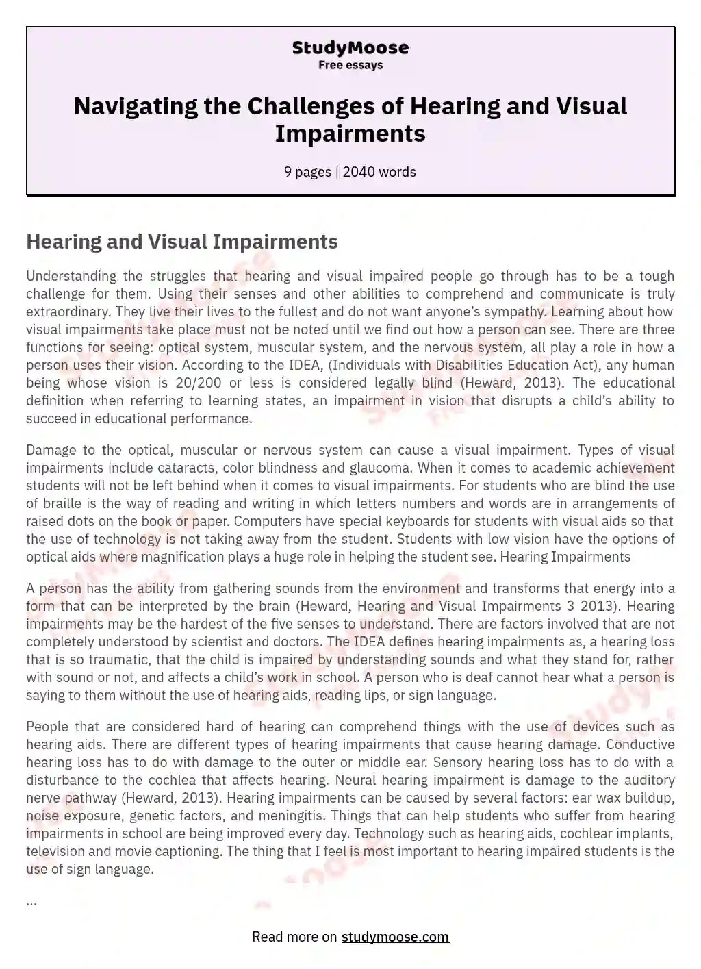 Navigating the Challenges of Hearing and Visual Impairments Free Essay